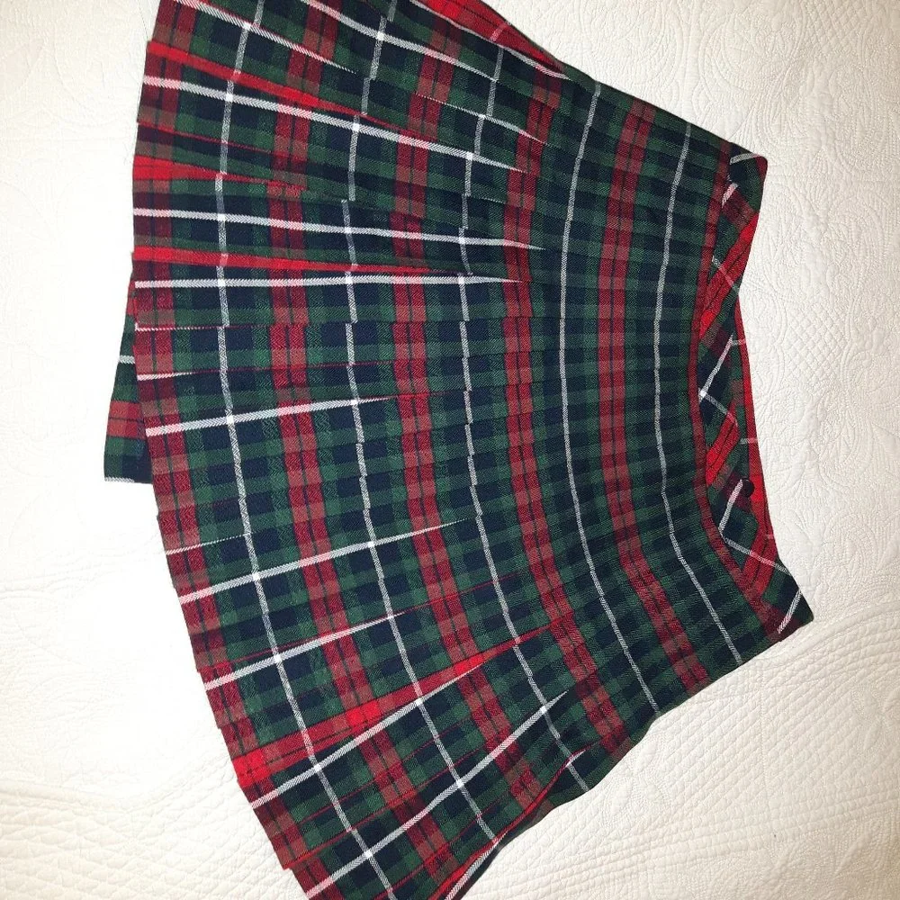 New Wrap around waist red plaid pleated skirt - Picture 2 of 4